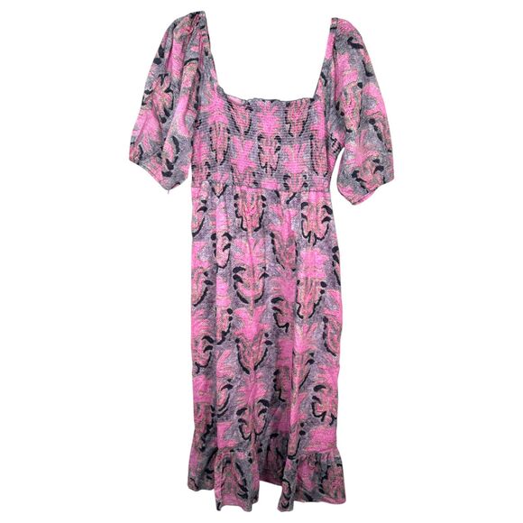 Nic + Zoe Petal Patch Seersucker Floral Pink Grey Midi Dress Size Large - Picture 3 of 9